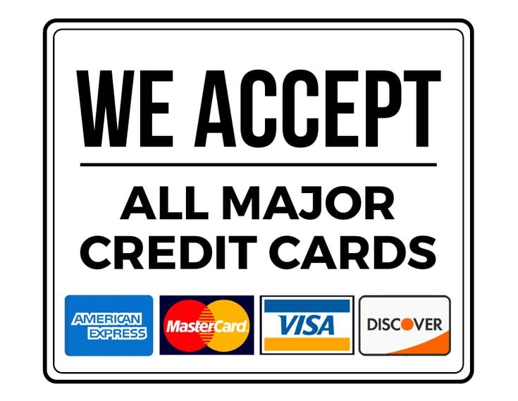 We accept American Express, Mastercard, Visa, and Discover